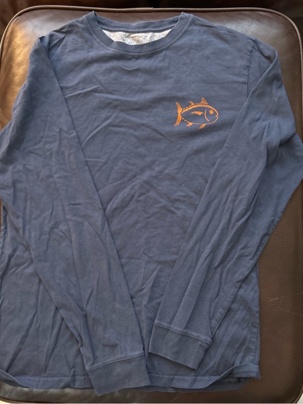 Southern Tide Navy Long Sleeve Tee with Orange Fish Logo
